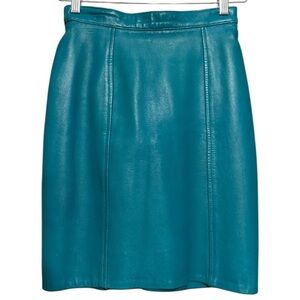 Firenze Santa Barbara Vintage Women’s 4 Teal Blue Green Leather Straight Skirt